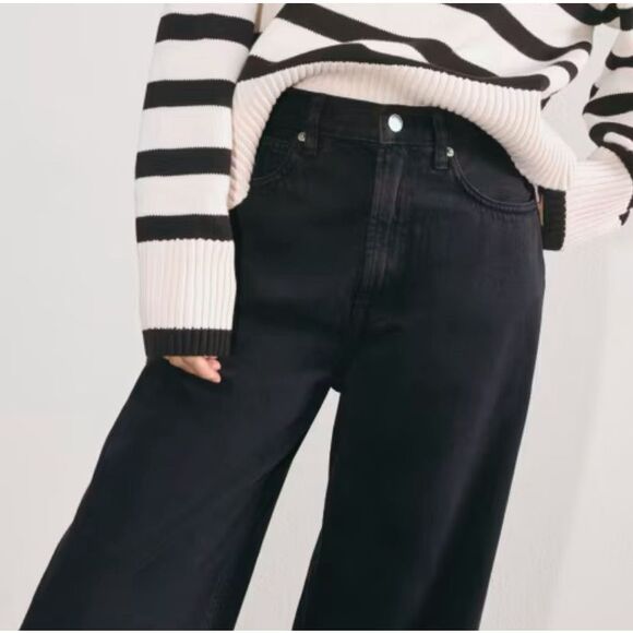 NWT Everlane Black Ink Wash Wide Leg Flared The Baggy Jeans 28 - Picture 11 of 15